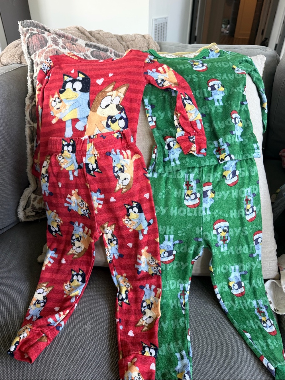 Bluey Holiday Kids Pajama Set Bundle - Red and Green